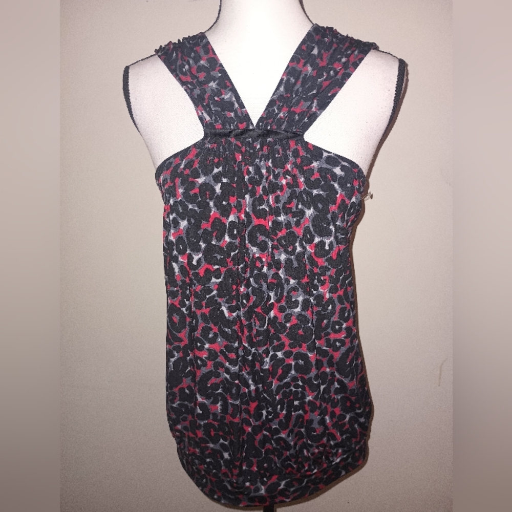 Michael Kors Black and Red Leopard Print Tank Top XL